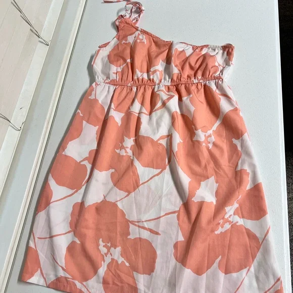 🍑SOLD Roxy One Shoulder Floral Mini Dress Peach & White Size L - Picture 3 of 8